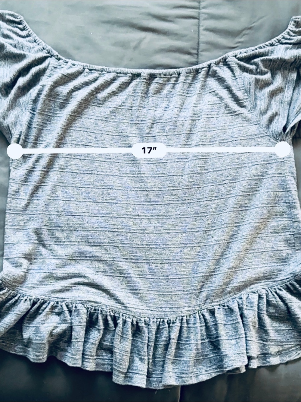 Lucky Brand Blue Off-Shoulder Ruffle Button-Front Top - Picture 4 of 5